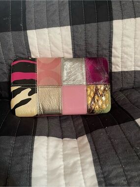 Patchwork Multicolor Leather Clutch Wallet - Pink & Metallic
